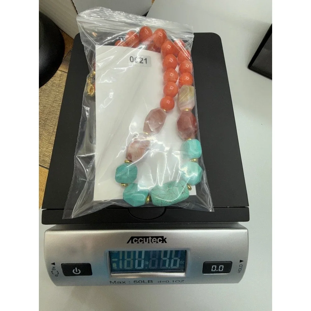 Beaded Necklace 18" Apricot Agate Turquoise Dyed Howlite Colorful Stones Heavy - Picture 12 of 12